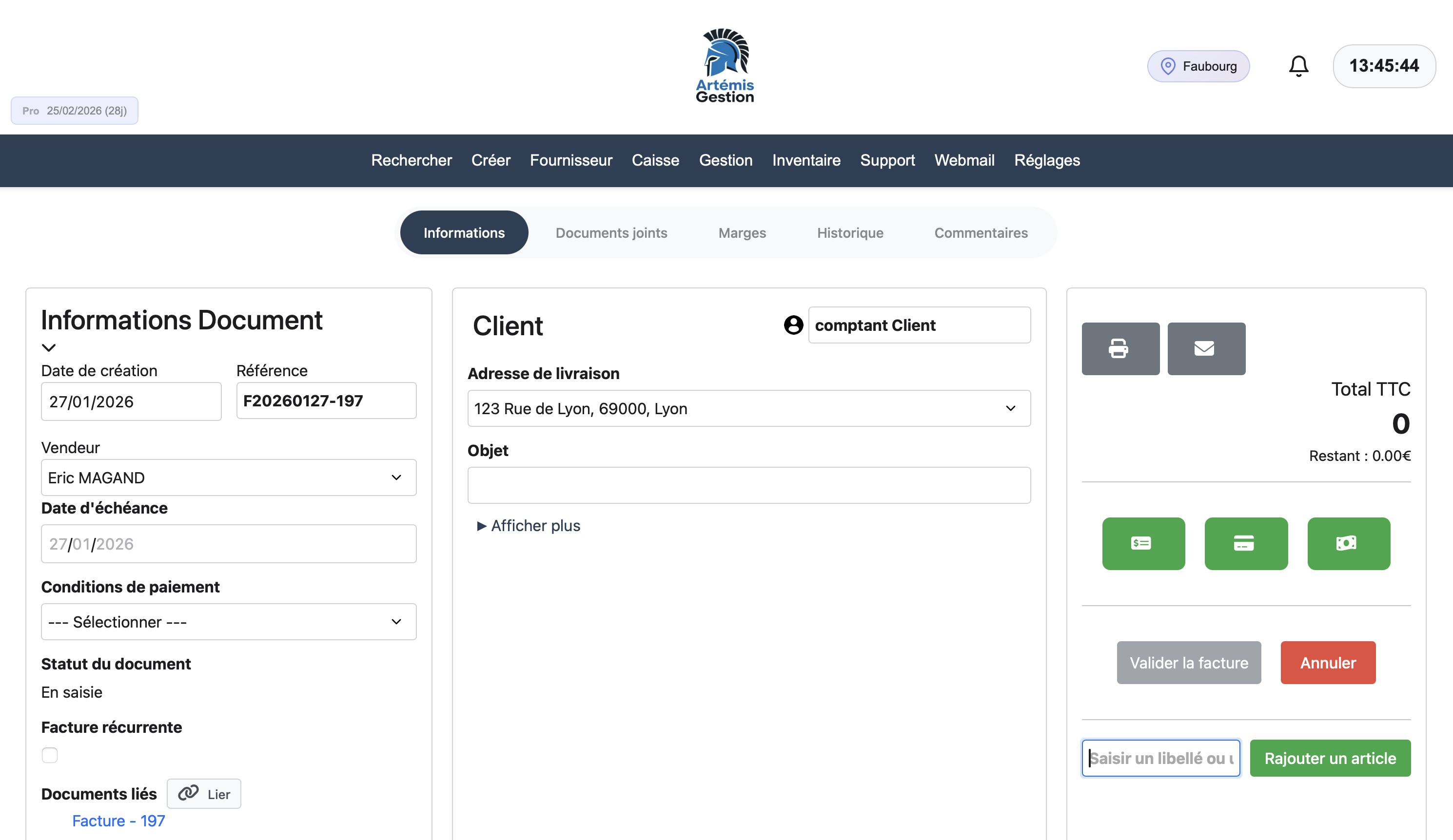 Création de devis et factures dans le logiciel Artemis Gestion