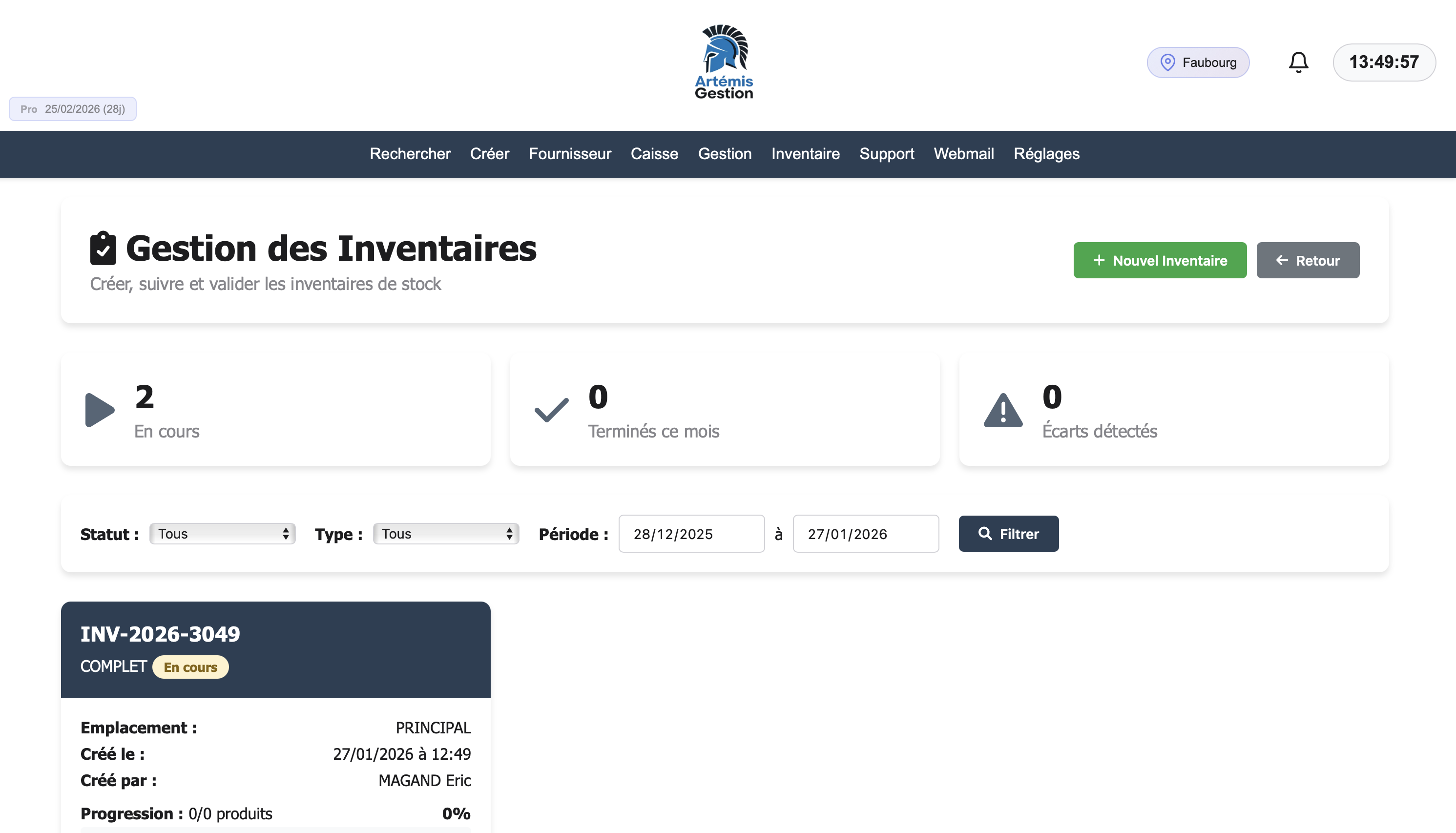 Gestion des stocks et inventaires dans Artemis Gestion - suivi multi-sites